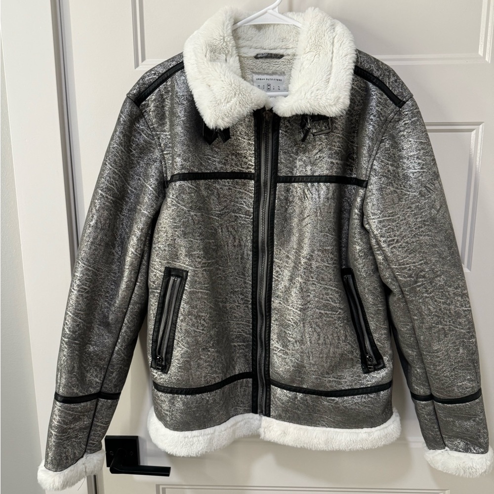 Silver and white faux fur coat